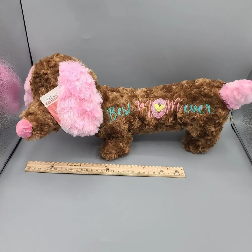 MTY Intl Dachshund Best Mom Ever Plush Stuffed Animal Pink Brown 18 Inch
